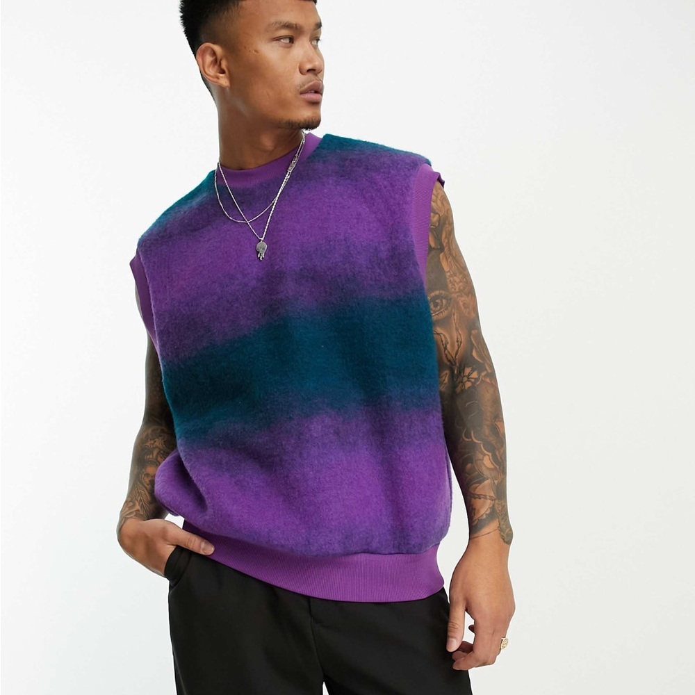 Nwot ASOS Purple and Blue Gradient Sweater Vest XL - Picture 4 of 7